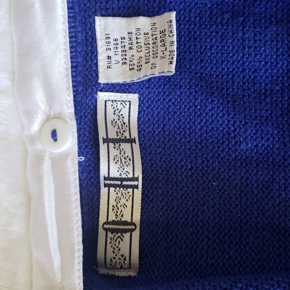 OHI Christmas Blue Sweater Beaded Snowman Snowflakes Detachable Fur Collar Sz XL - Picture 6 of 17